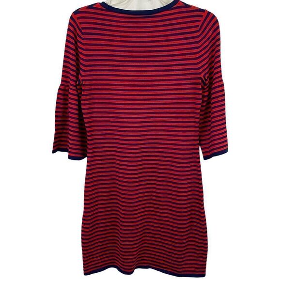 Sail to Sable Red, Blue Striped Bell Sleeve Dress - Picture 3 of 7